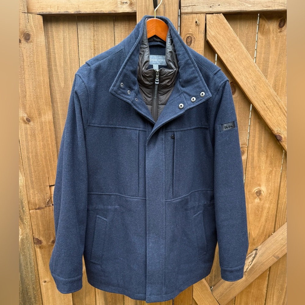 Michael Kors Men's Navy Blue Wool-Blend Field Coat - Size L